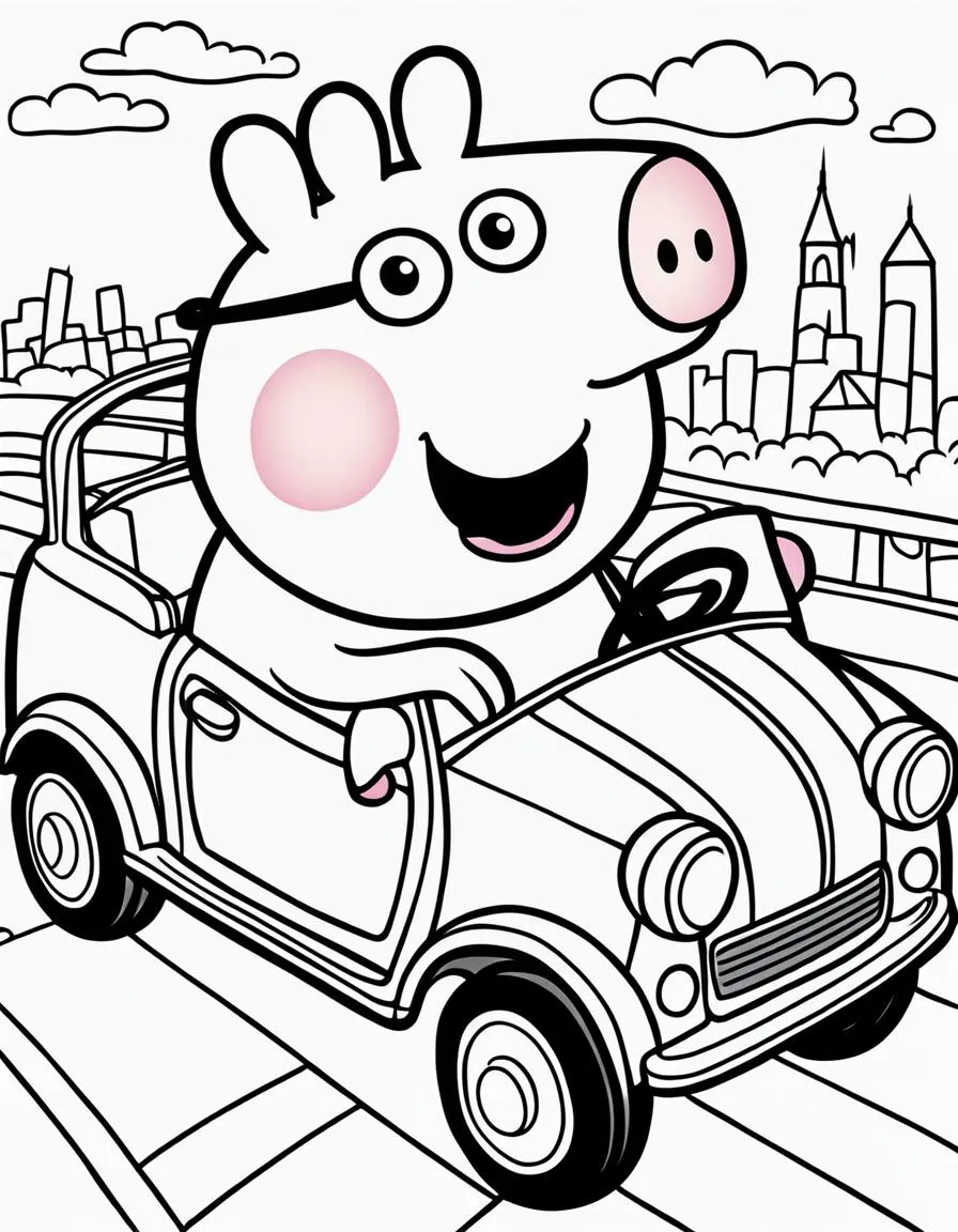 Ausmalbild Peppa Wutz fährt Kostenlos zum Ausdrucken Herunterladen