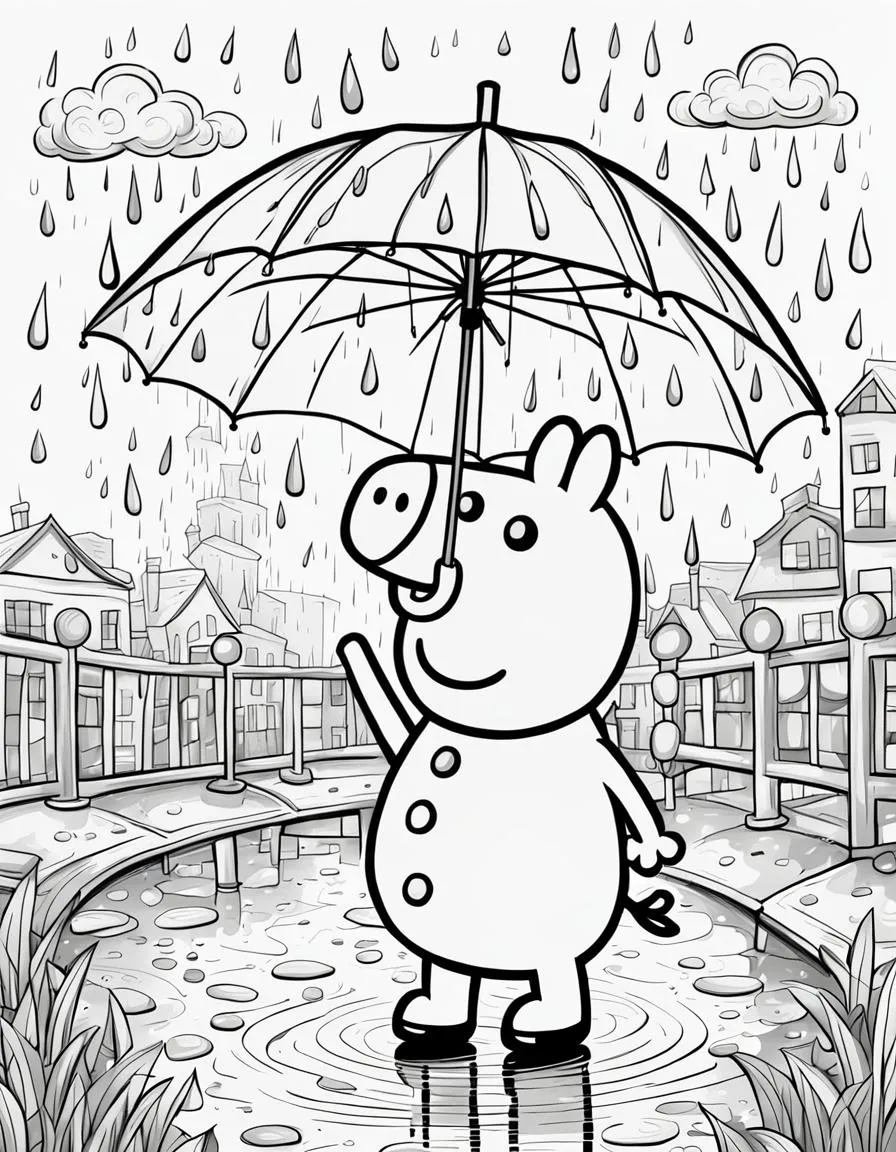 Ausmalbild Peppa Wutz läuft im Regen