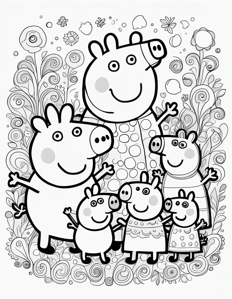 Ausmalbilder Peppa Wutz und Familie