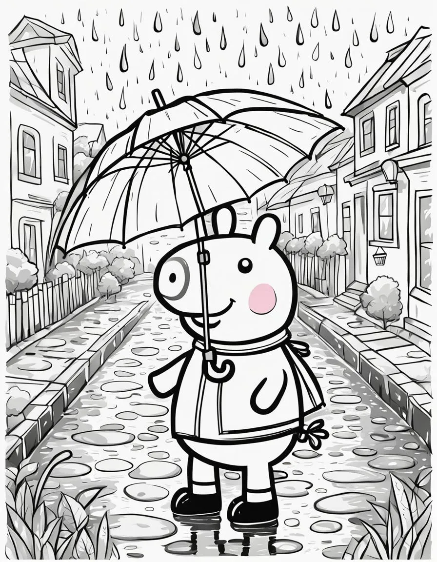 Ausmalbild Süße Peppa Wutz fehlt der Regenschirm aus ihrer Hand