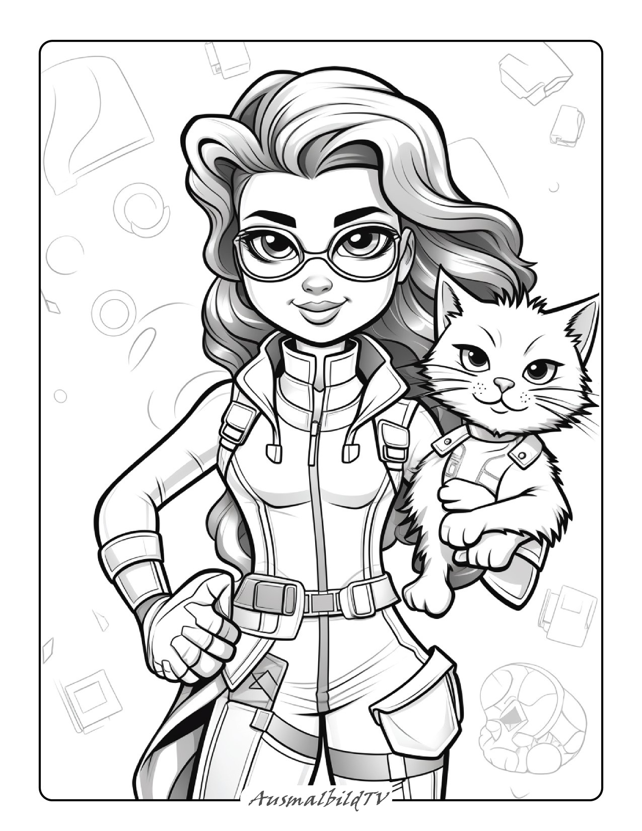Ausmalbild Superheld mit Katze