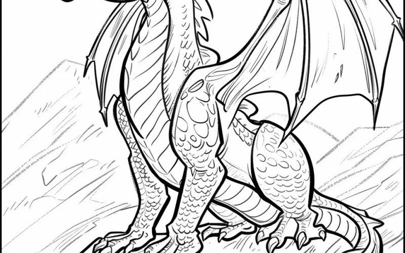 Ausmalbild Drache in den Berge