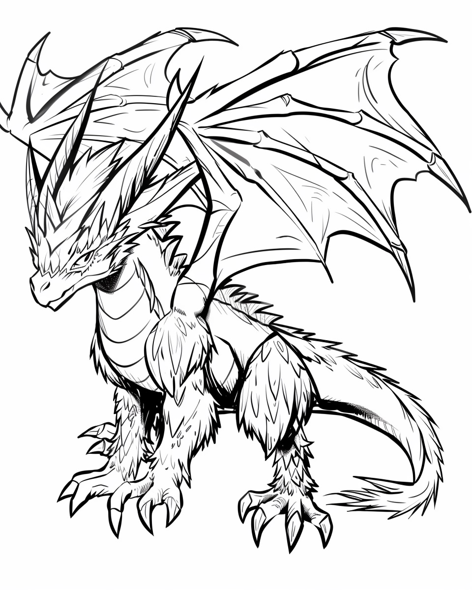 Ausmalbild Fliegender Geflügelter Drache