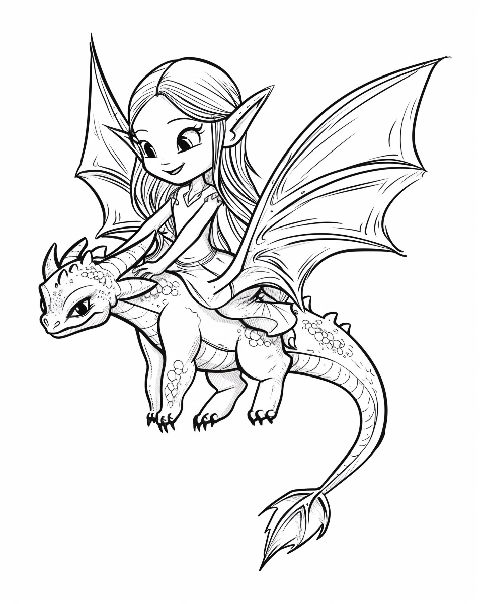 Elfe und Drache Ausmalbild zum Ausdrucken