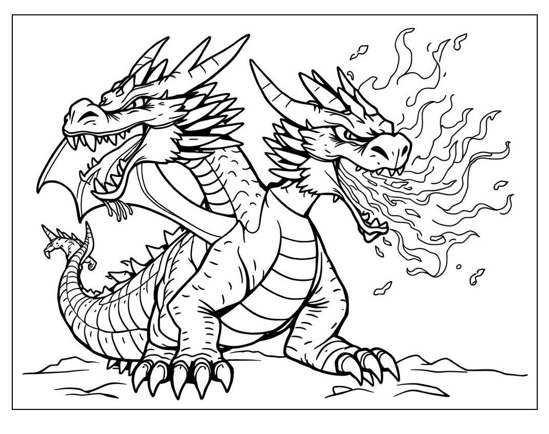 Feuerdrache Ausmalbild zum Ausdrucken von Tiere