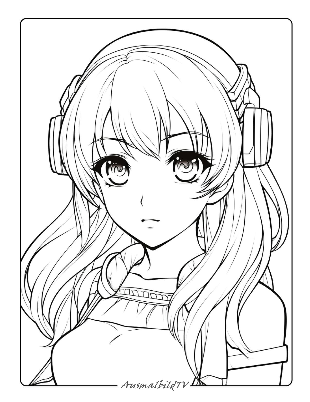 Anime Mädchen Ausmalbild zum Ausdrucken