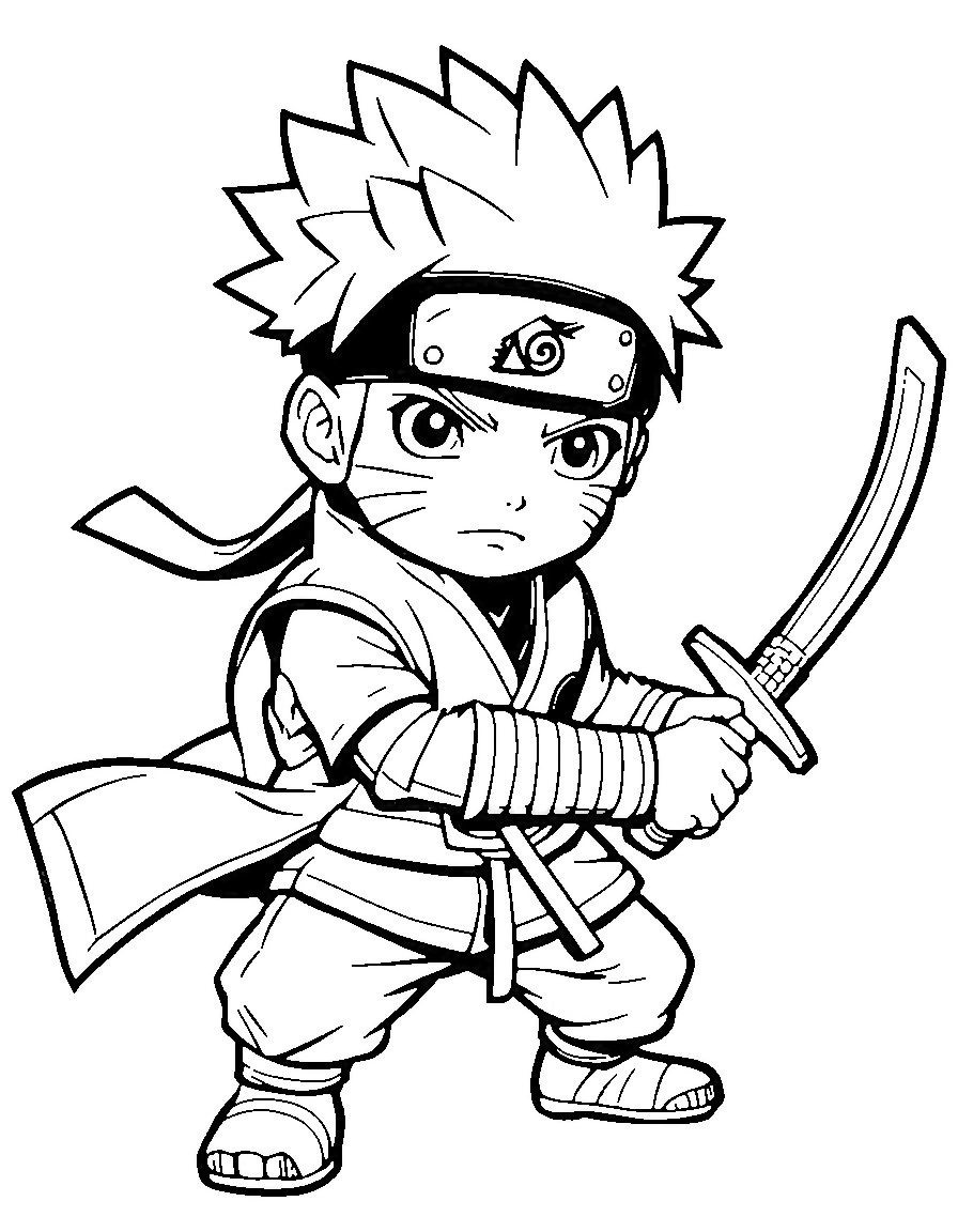 Ausmalbild Naruto Held mit Schwert