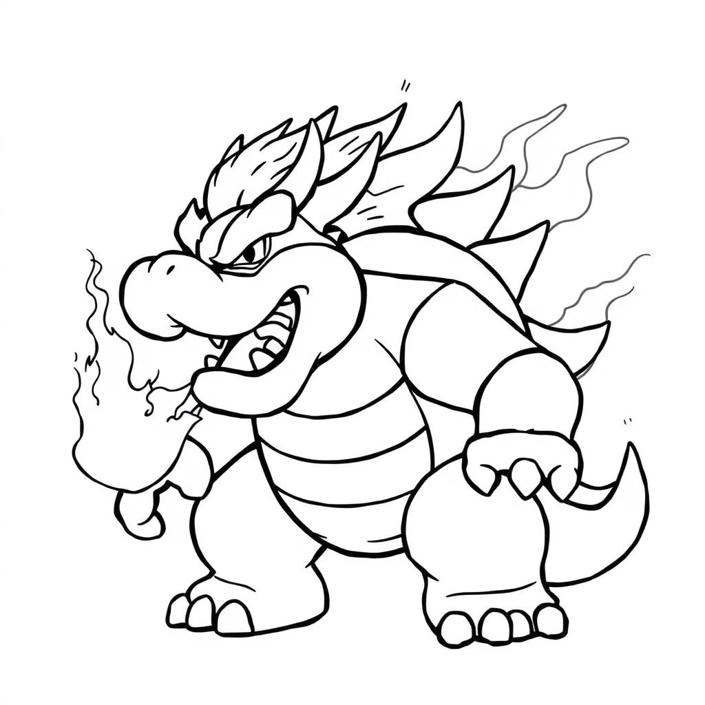 Ausmalbild Bowser mit Feuerkugel zum Ausdrucken