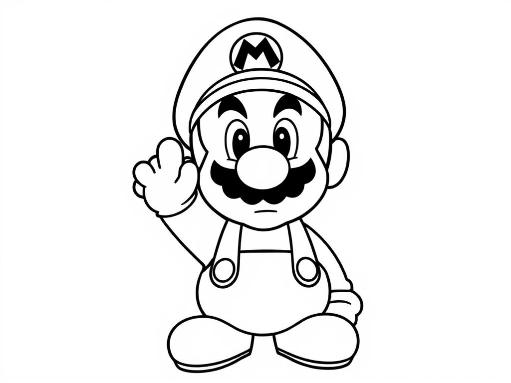 Ausmalbild Mario mit Mütze und Schnurrbart kostenlos zum Ausdrucken
