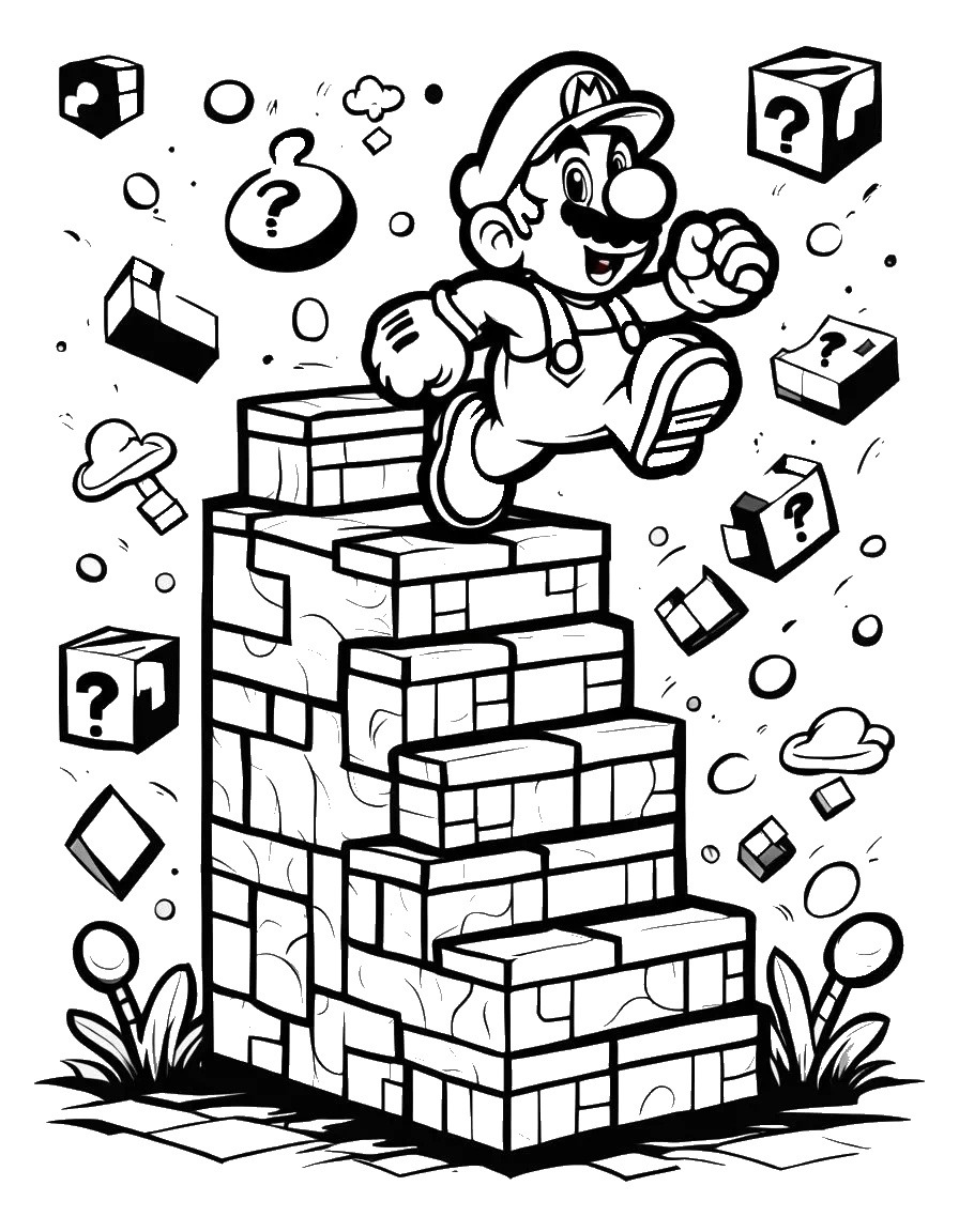 Ausmalbild Mario springt zum Stern