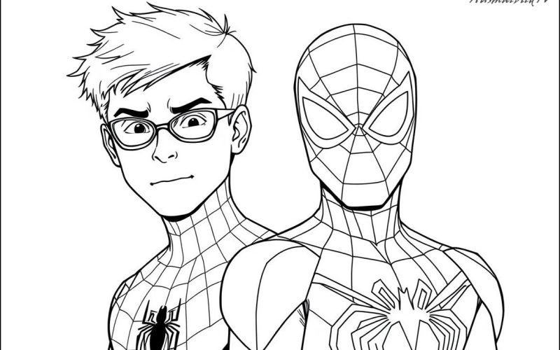 Ausmalbild Spiderman für Peter Parker Verwandlung