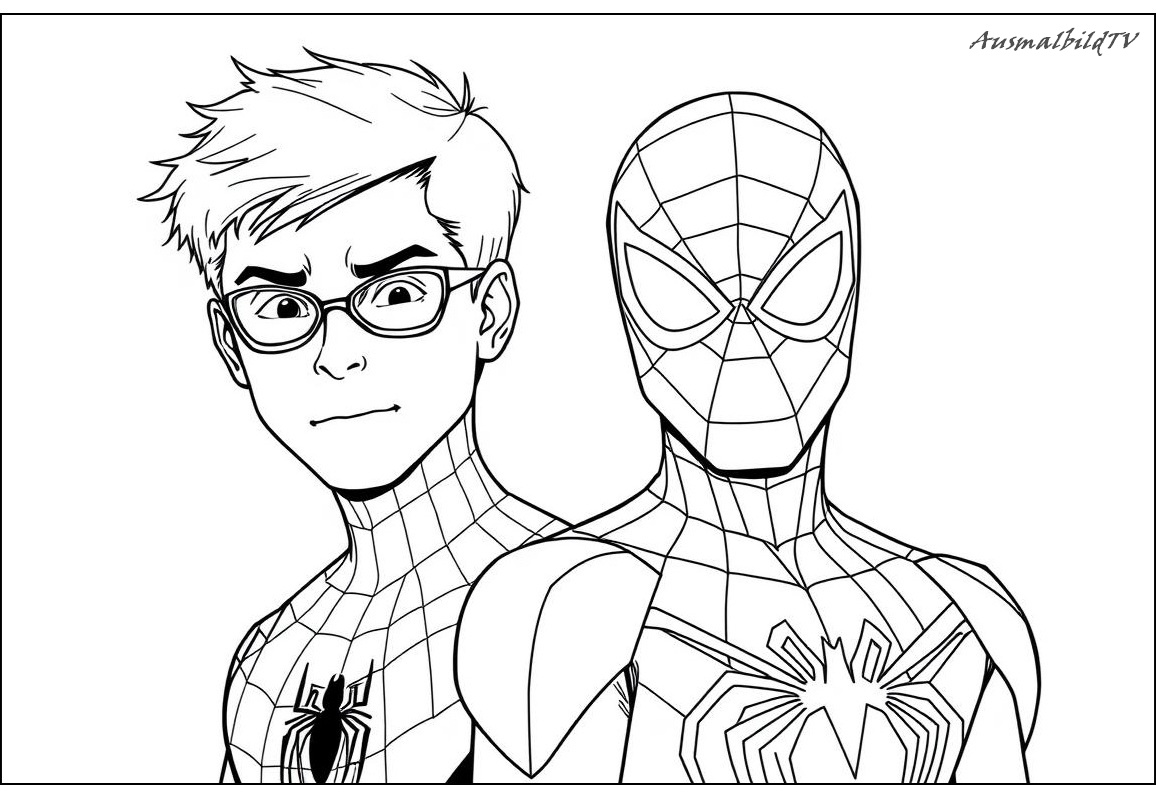 Ausmalbild Spiderman für Peter Parker Verwandlung