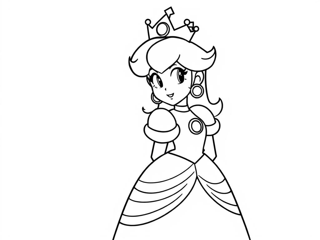 Ausmalbild Prinzessin Peach mit Krone für Kinder