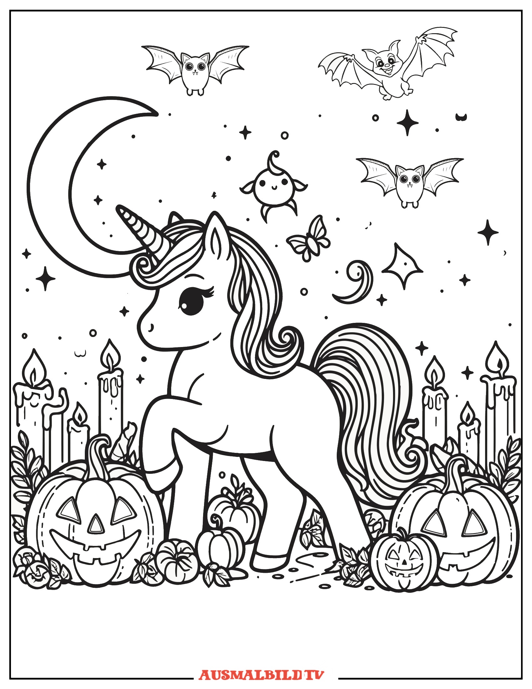 Halloween mit Einhorn Ausmalbild zum Ausdrucken