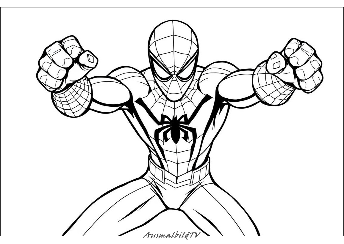 Kampfbereiter Spiderman Ausmalbild kostenlos herunterladen