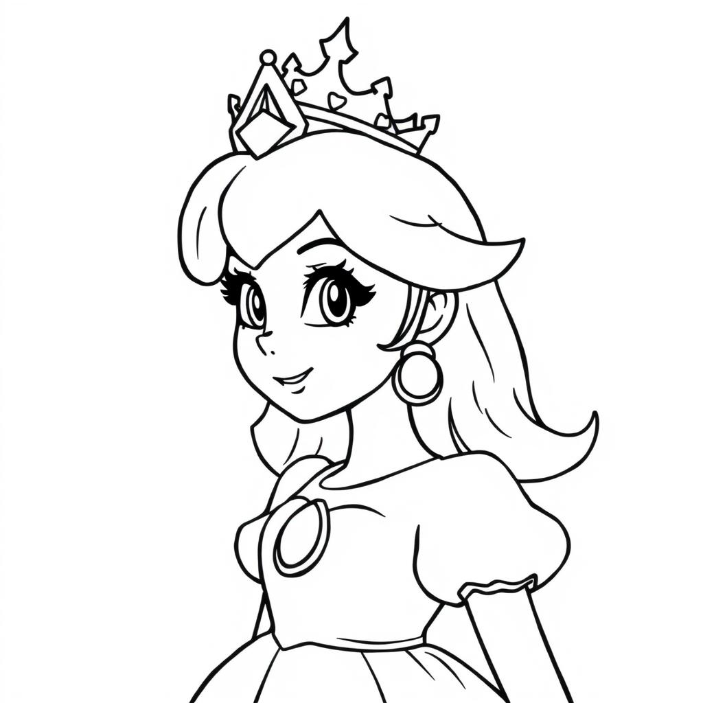 Ausmalbild Prinzessin Peach mit Krone kostenlos