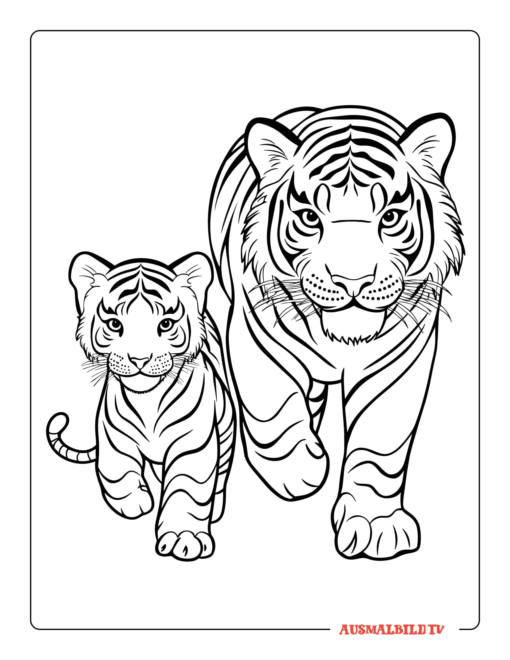 Malvorlage Tiger Familie in Wildnis