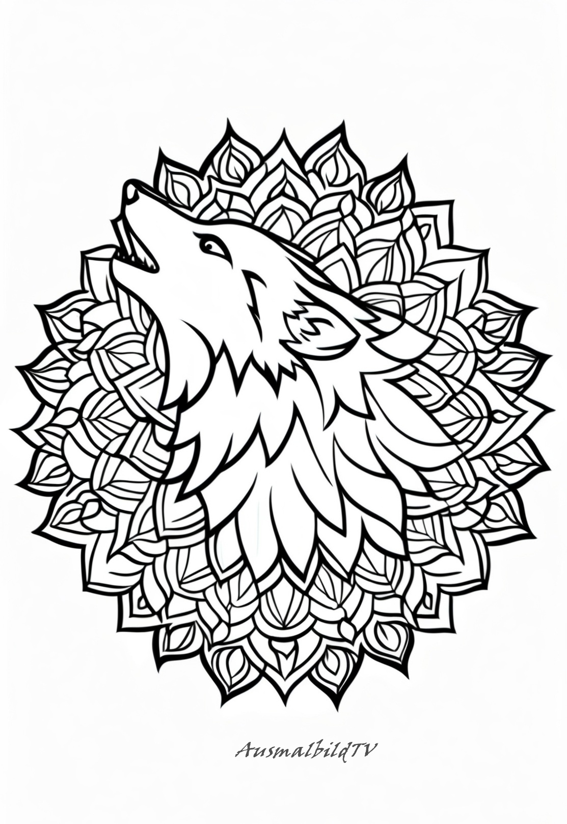 Wolf Mandala Ausmalbild Erwachsene