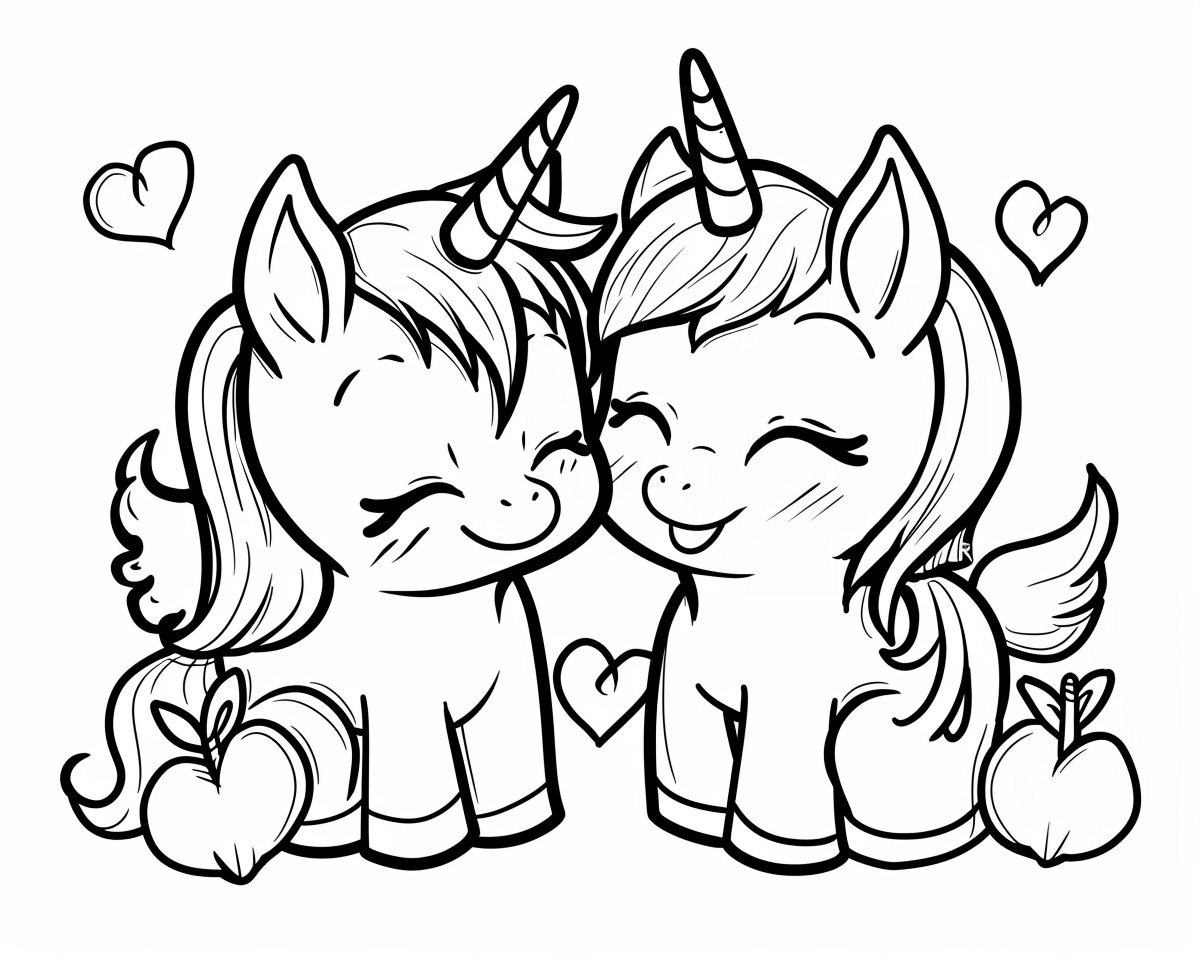 Ausmalbild Einhorn und sein Baby