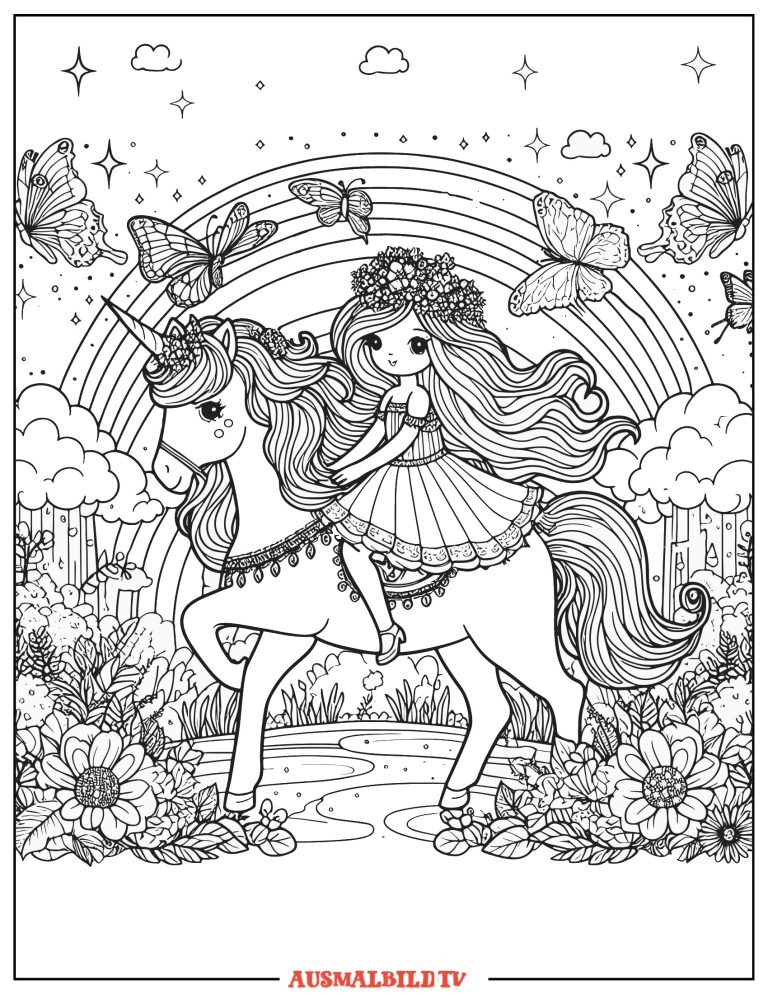 Prinzessin und Einhorn Ausmalbilder Herunterladen
