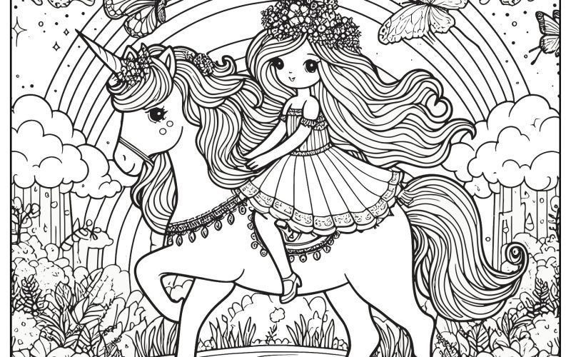 Prinzessin und Einhorn Ausmalbilder Herunterladen