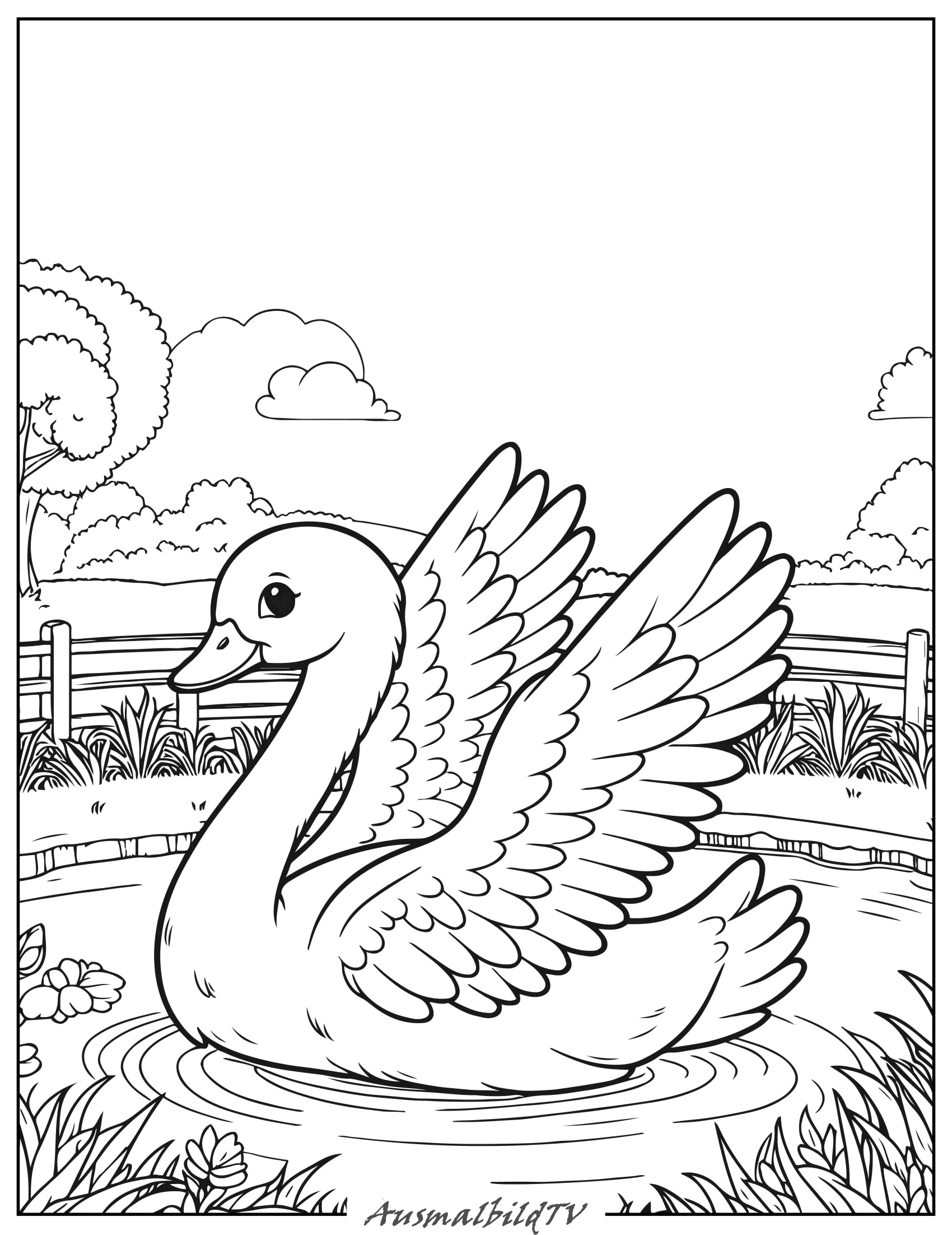 Anmutiger Schwan Ausmalbild Kostenlos