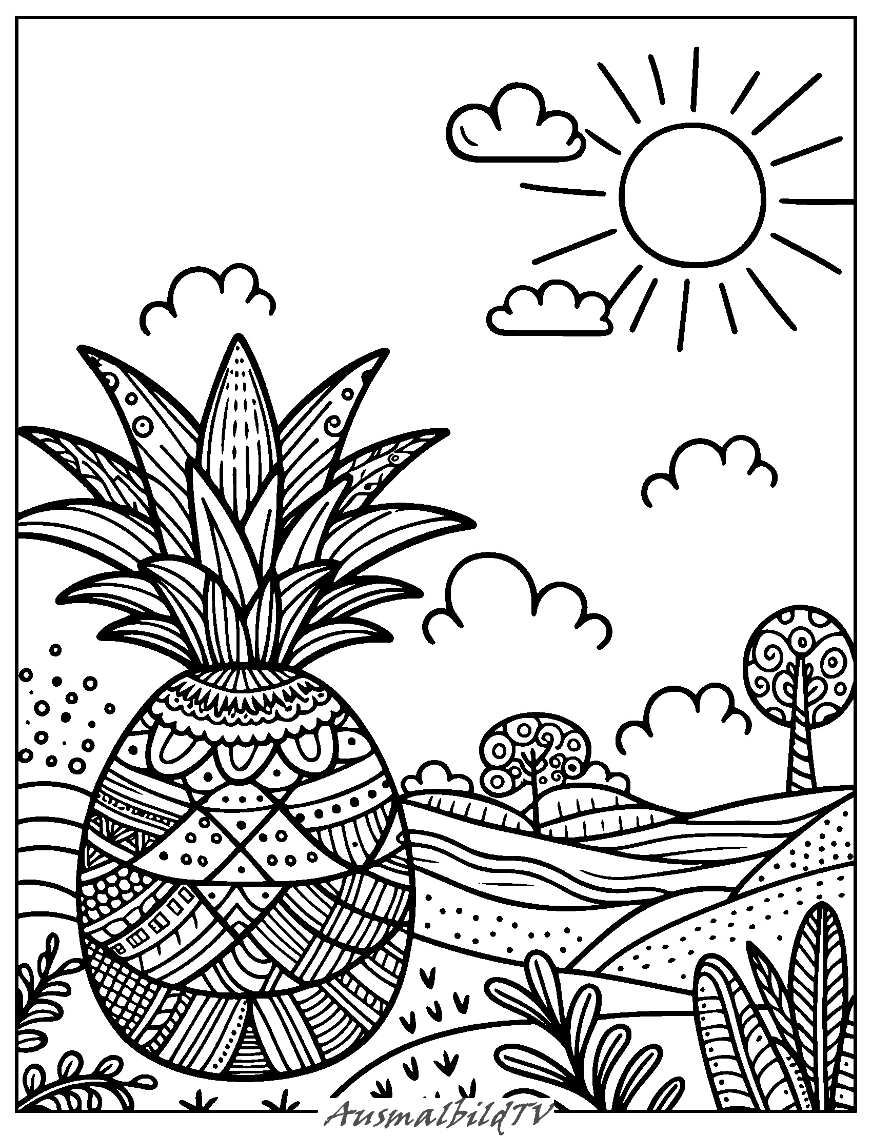 Mandala Ananas Ausmalbild für Erwachsene