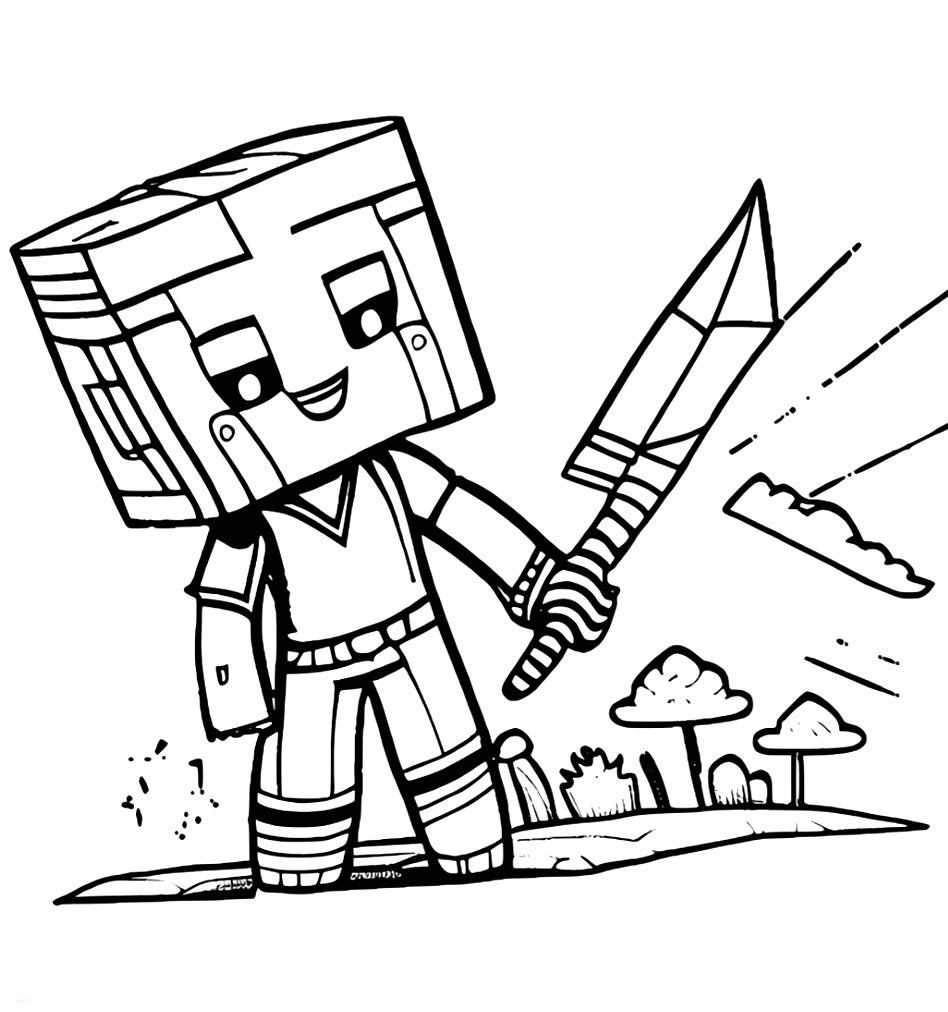 Minecraft Ausmalbild mit Schwert kostenlos