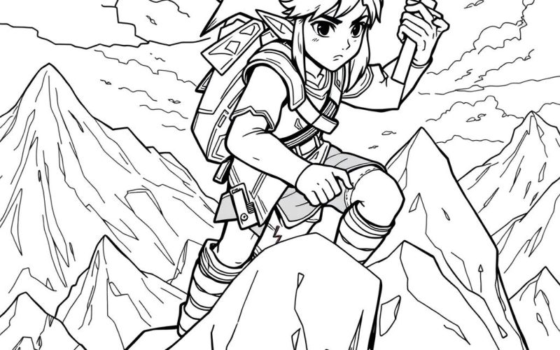 Ausmalbilder Zelda mit Link auf seinem Abenteuer