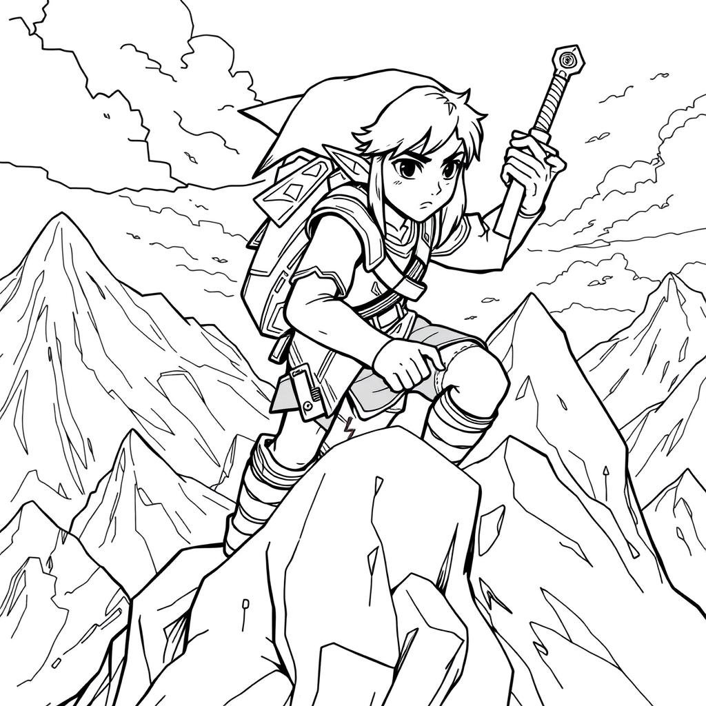 Ausmalbilder Zelda mit Link auf seinem Abenteuer