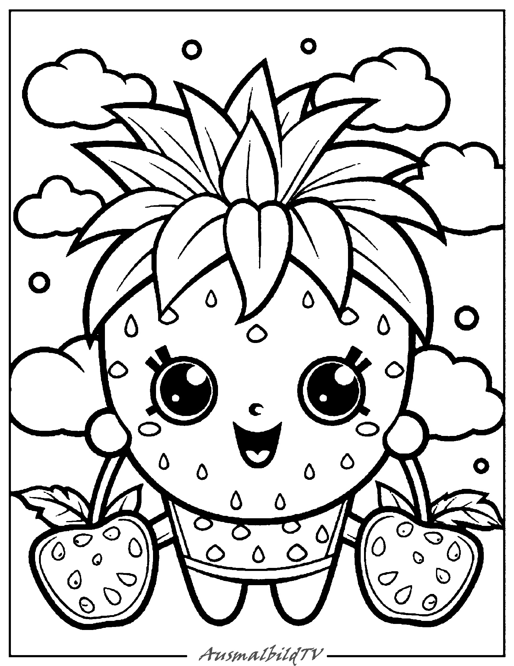 Fröhliche Ananas Ausmalbild kostenlos