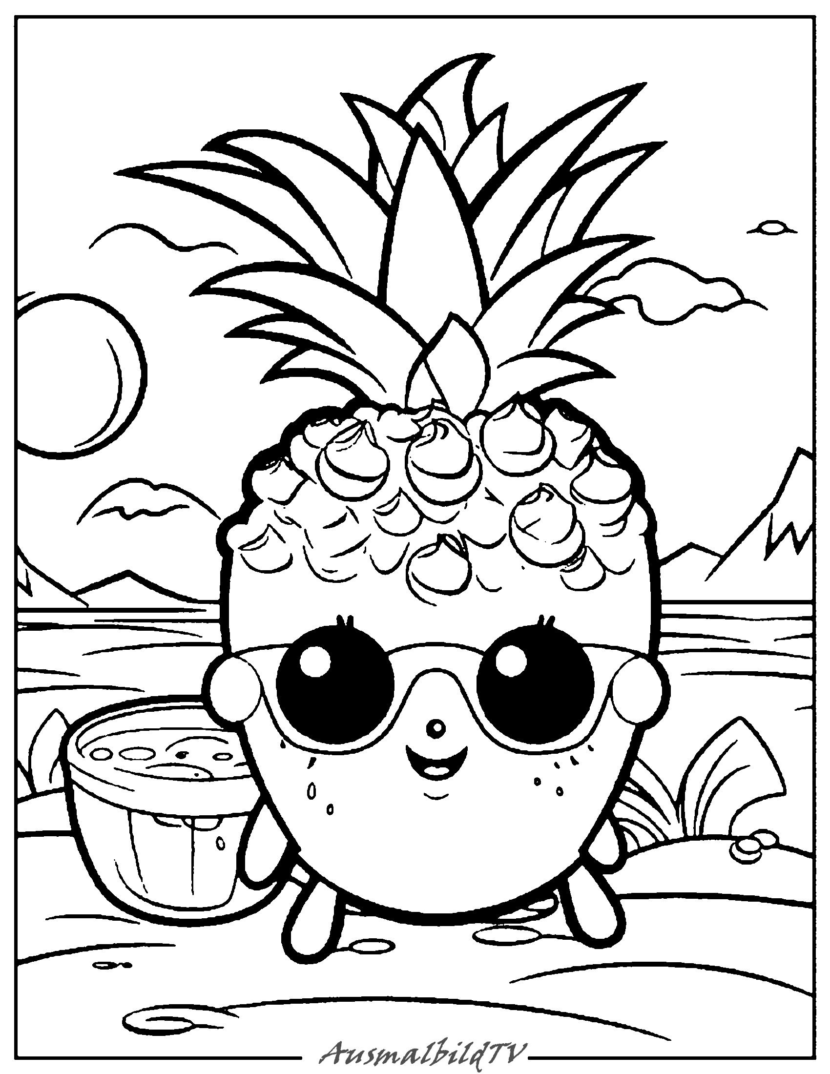 Ausmalbild Fröhliches Ananas Abenteuer