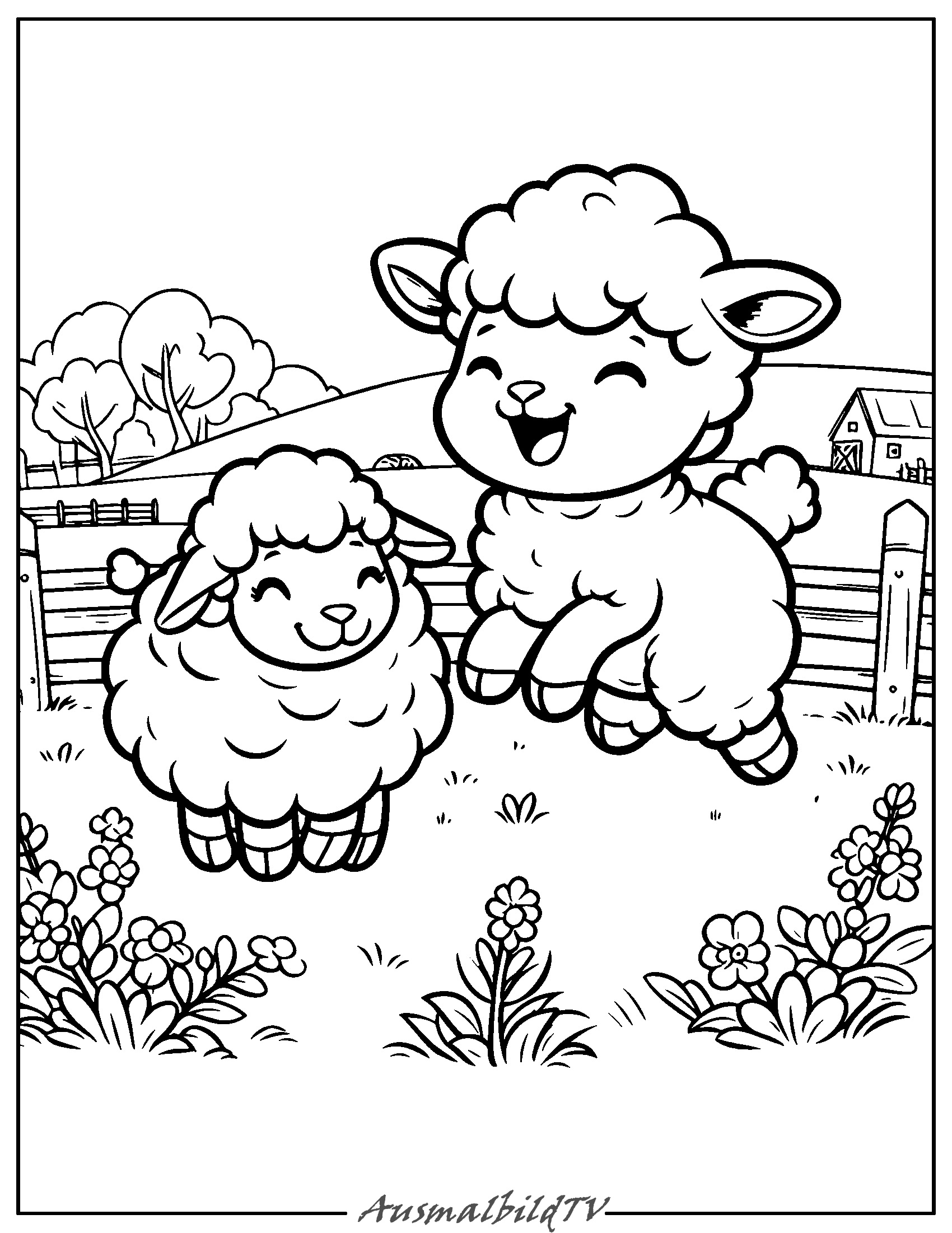 Hüpfendes Lamm Ausmalbild