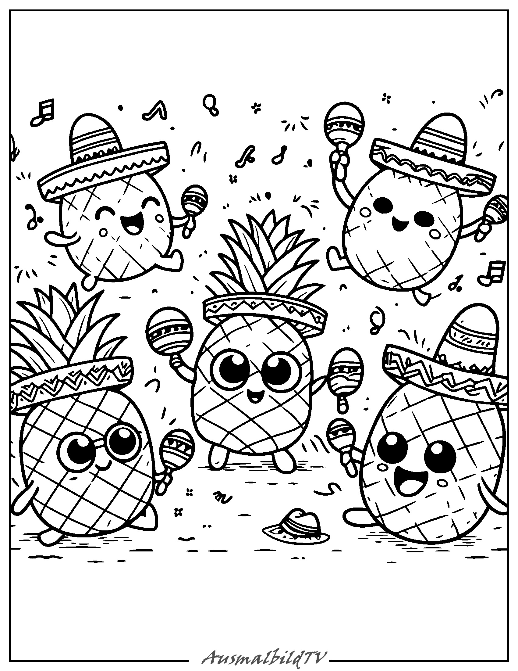Karneval mit Ananas Ausmalbild zum Ausdrucken