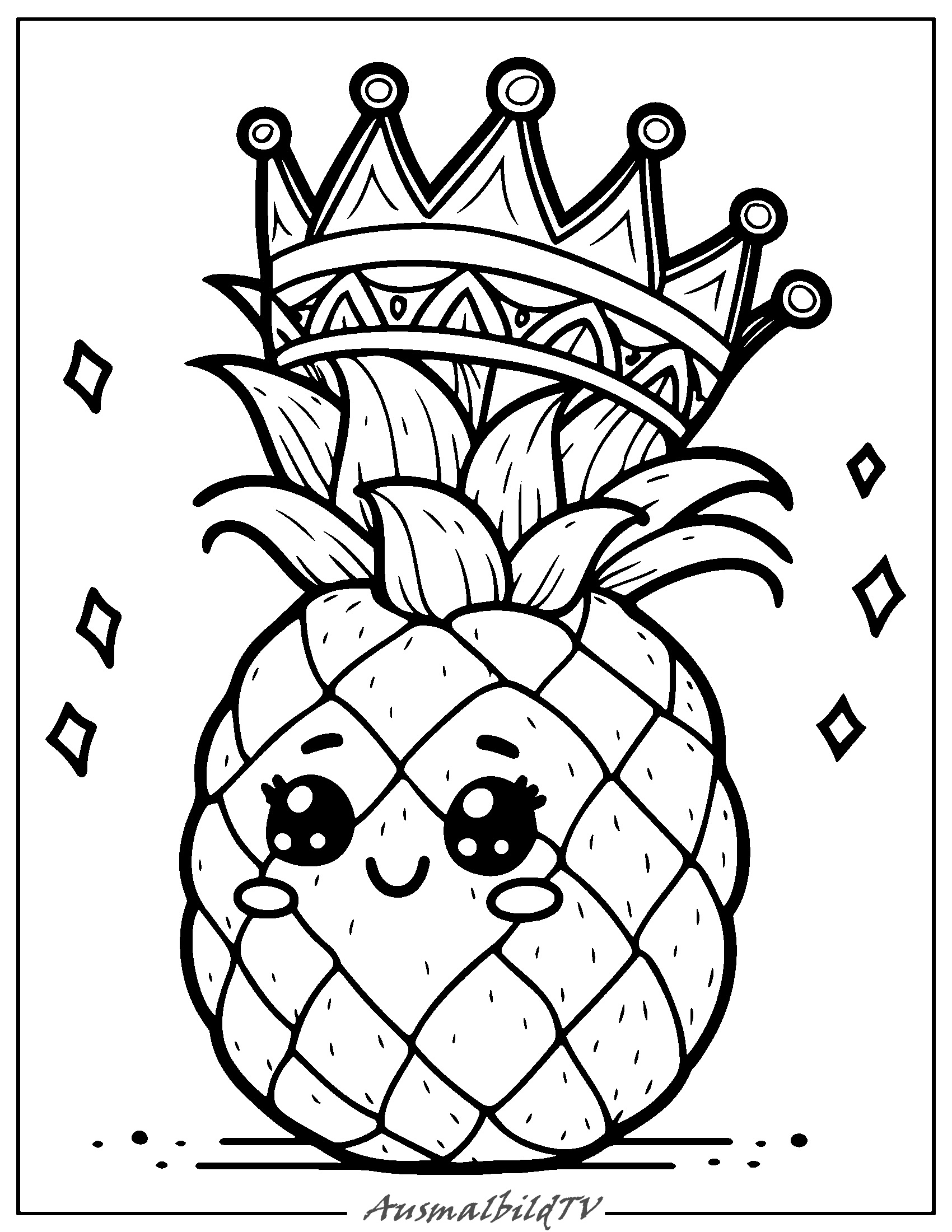Ausmalbild Ananas Krone kostenlos