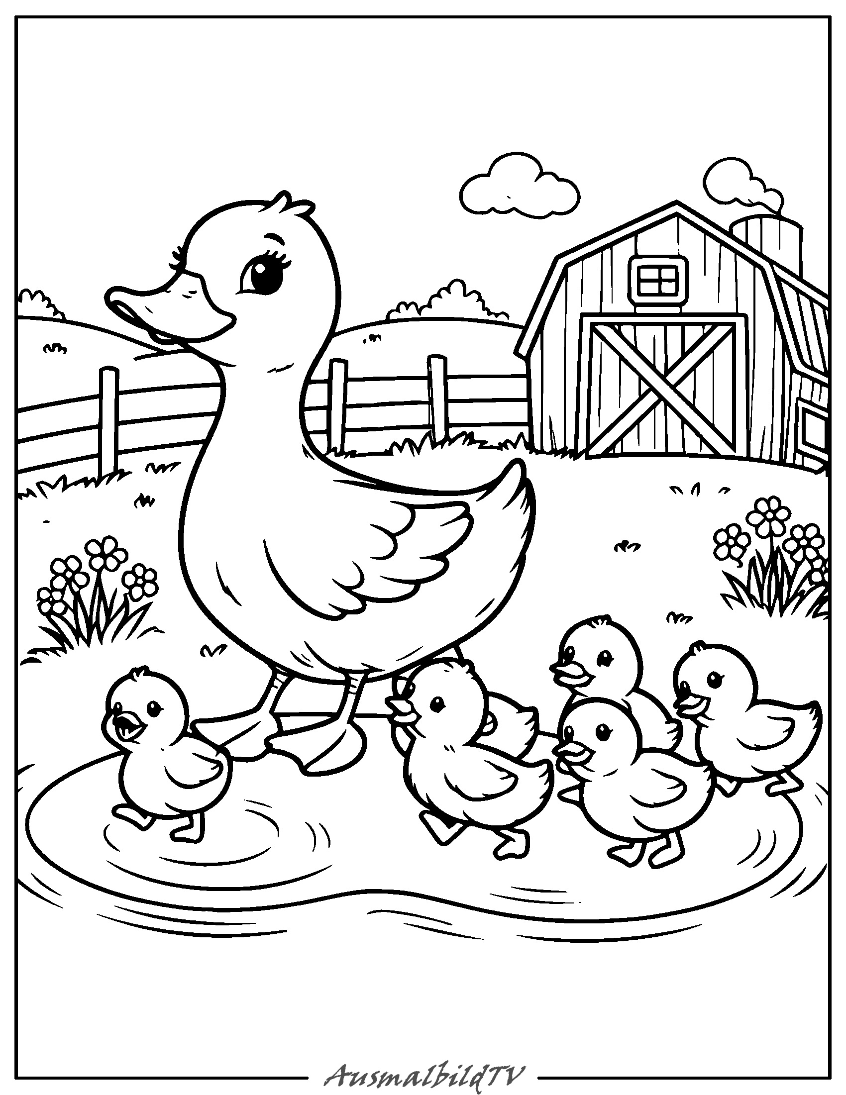 Ausmalbilder Entenfamilie für Kinder