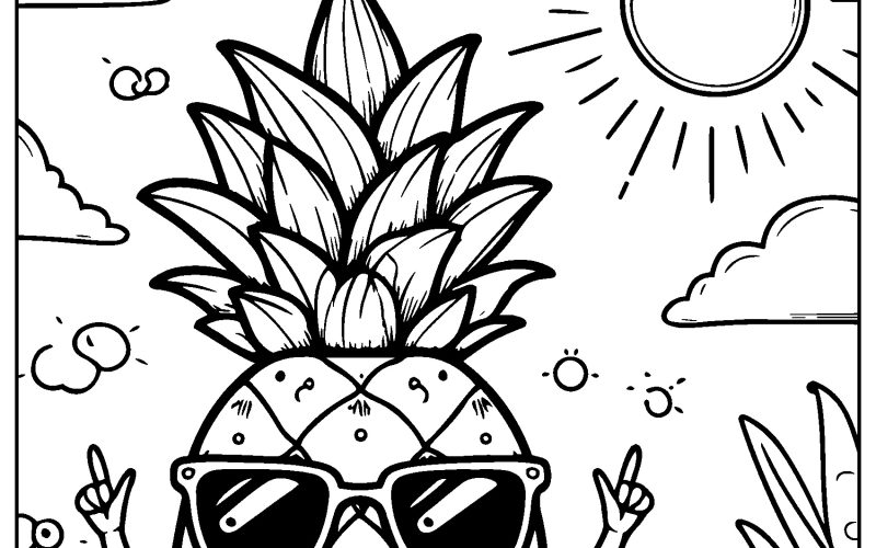 Sonnenbrille mit Ananas Ausmalbild zum Ausdrucken