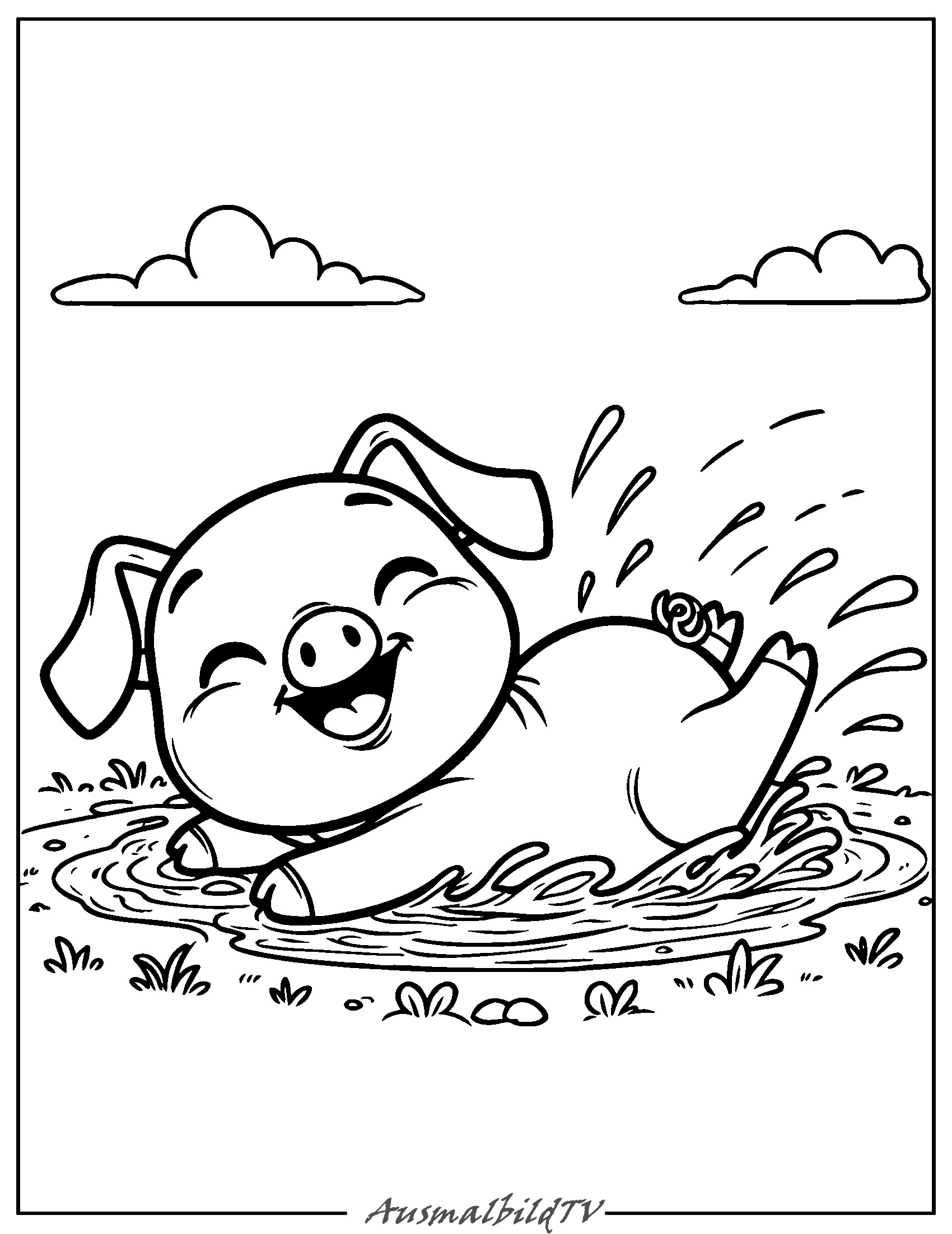 Verspieltes Bauernhof Schwein Ausmalbild kostenlos